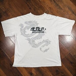Rare Vintage Adidas Dragon Graphic White Tee Short Sleeve Y2K Streetwear Men L